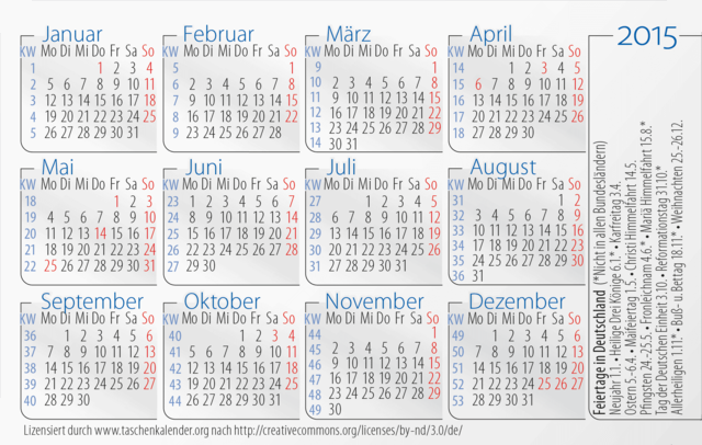 Kalender von 2015