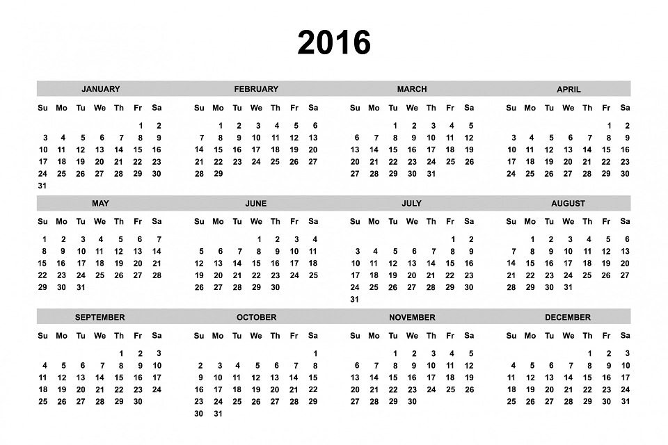 Kalender von 2016